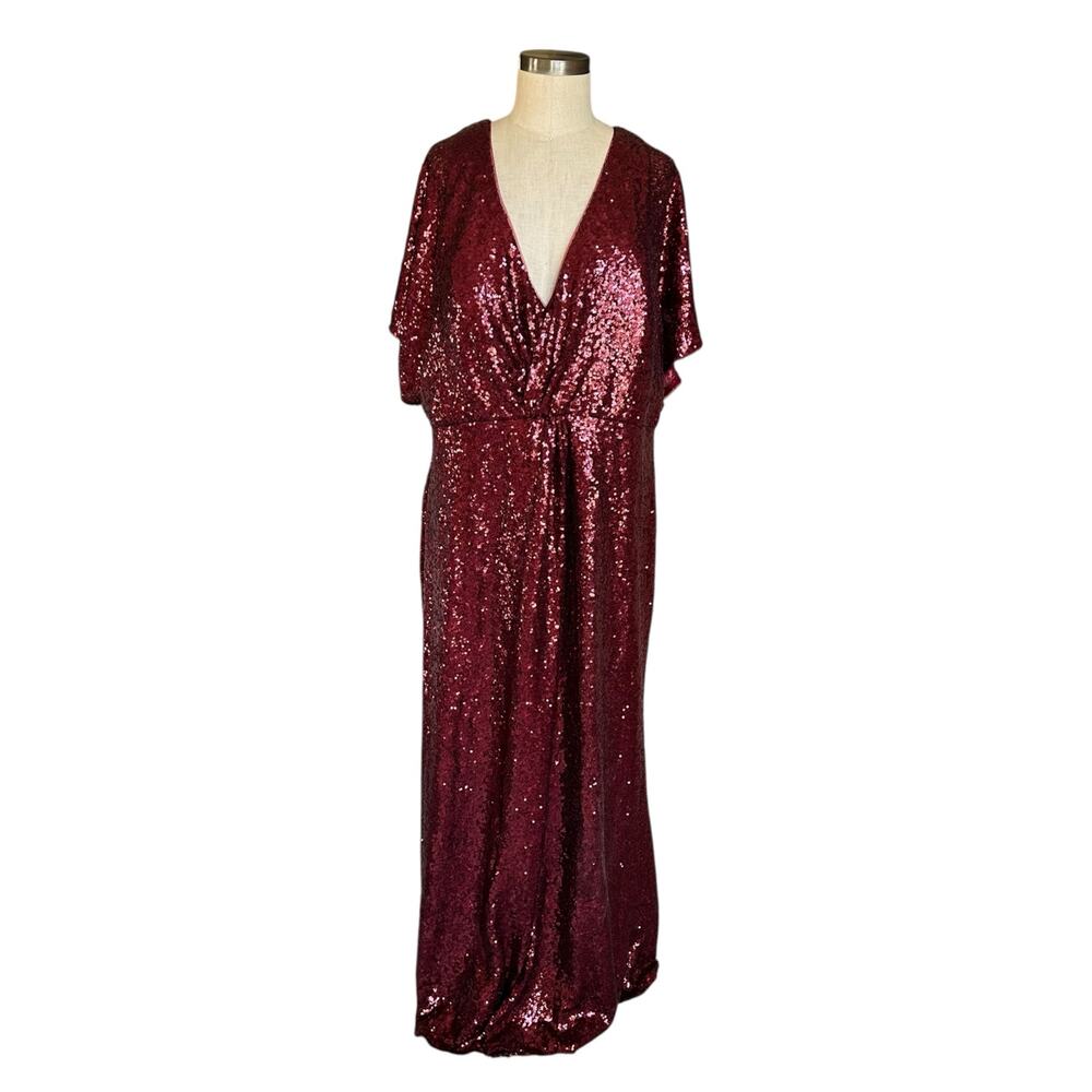 REVELRY Dress Cabernet‎ Gwen Sequin Maxi Dress Size 26 Holiday Glam V-Neck Long
